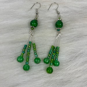 Handmade Green Crackle Bead Earrings: Silver Dangle Jewelry