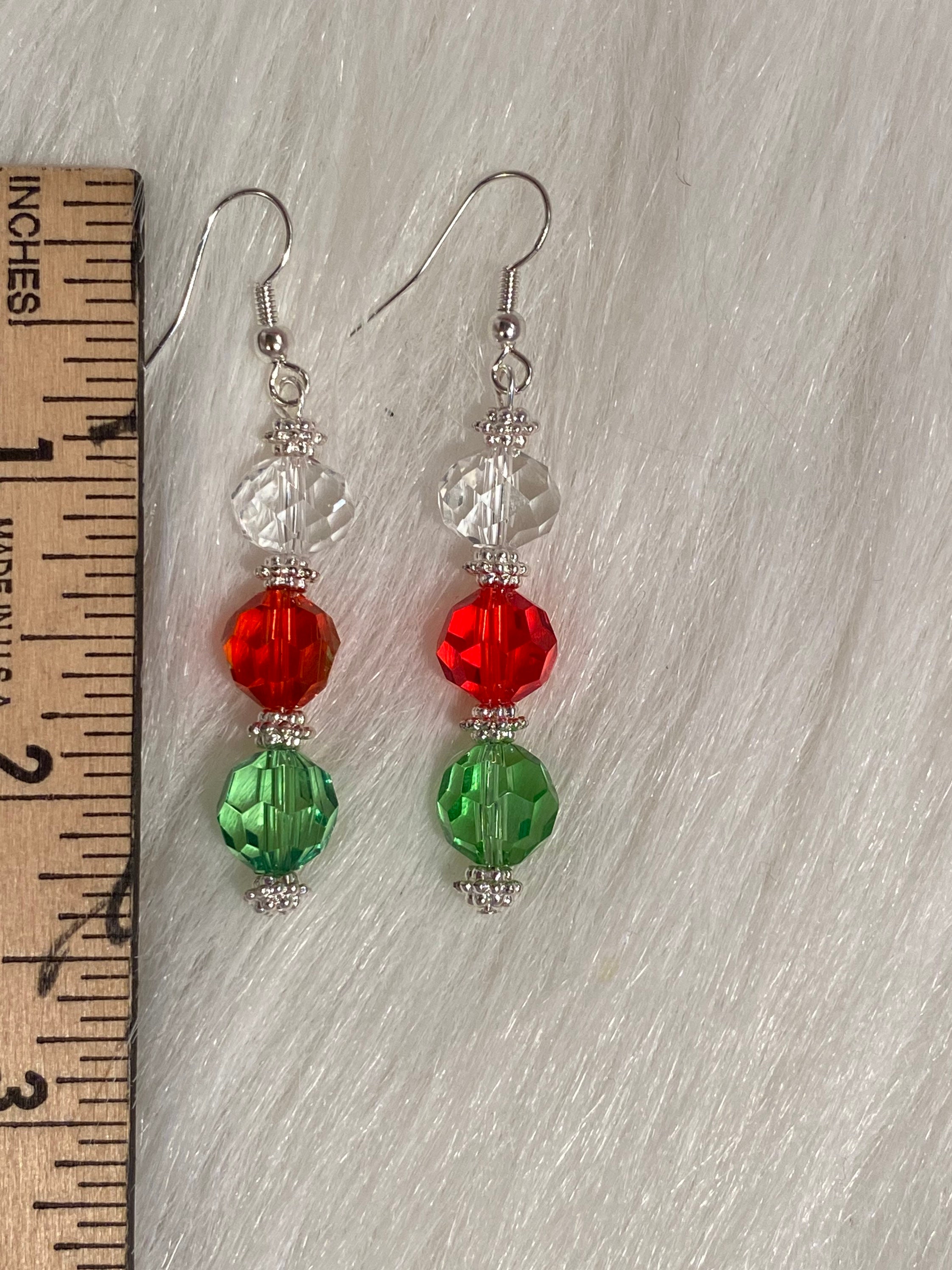 Handmade Earrings Silver Small Spacers Red Green Clear Etsy