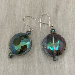 Handmade Earrings, Transparent Round Beads, Silver, Small Dangle Earrings.