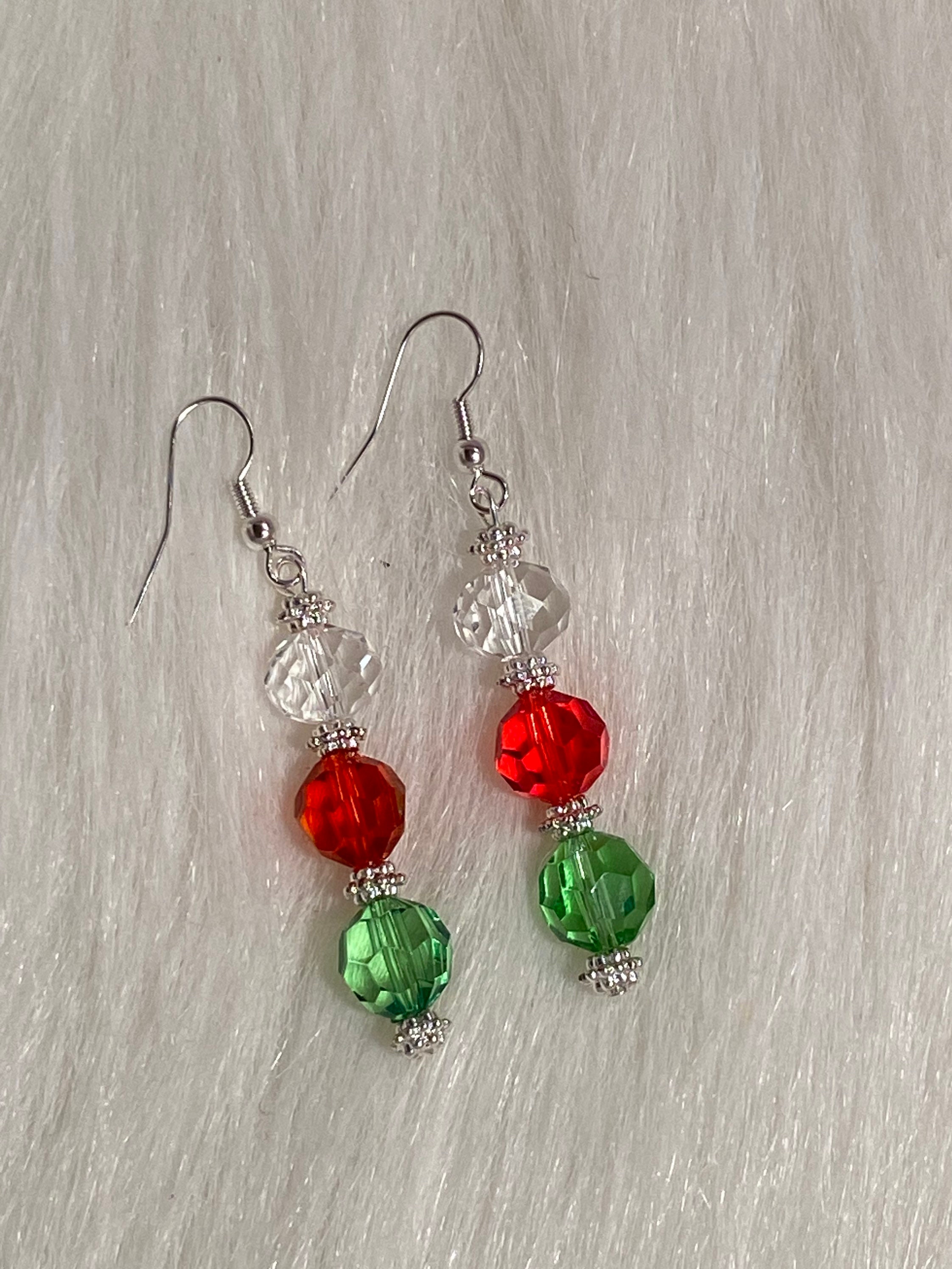 Handmade Earrings Silver Small Spacers Red Green Clear Etsy