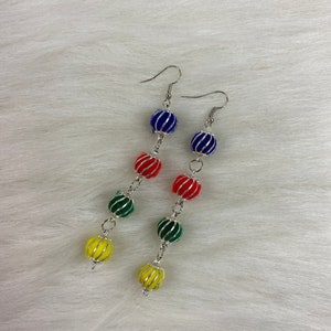 Handmade Pompom Dangle Earrings: Colorful Spiral Cage Beads