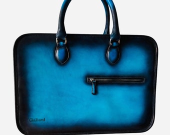 sac pochette avec hanse patine bleu fabrication française cuir Crust
