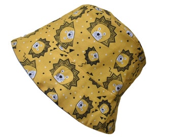 Mostaza reversible/azul gris, cubo de león / sombrero de sol