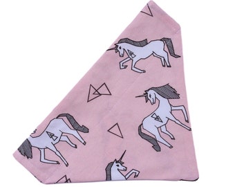 Reversible pink unicorn , dog bandana