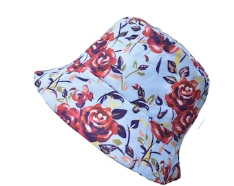 Sombrero de cubo de rosas hecho a mano, reversible