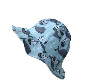 Reversible, whale and boats, sun hat