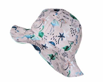 Sombrero de sol reversible de algodón con diseño de flamenco para bebés, niños y mujeres, sombrero de playa