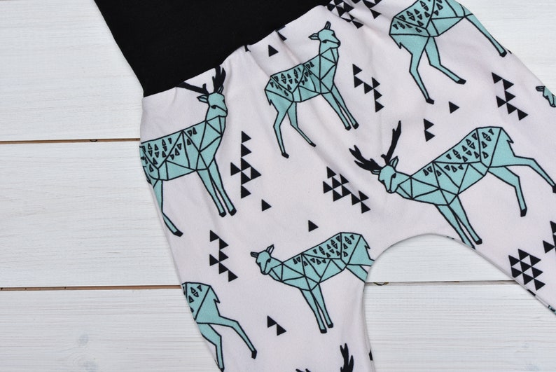 Geo deer grow-with-me harem pants Blue or pink slouch pants