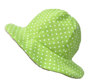 Spotty lime green & beige reversible sunhat