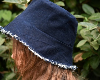 Distressed denim bucket hat, for baby or adult