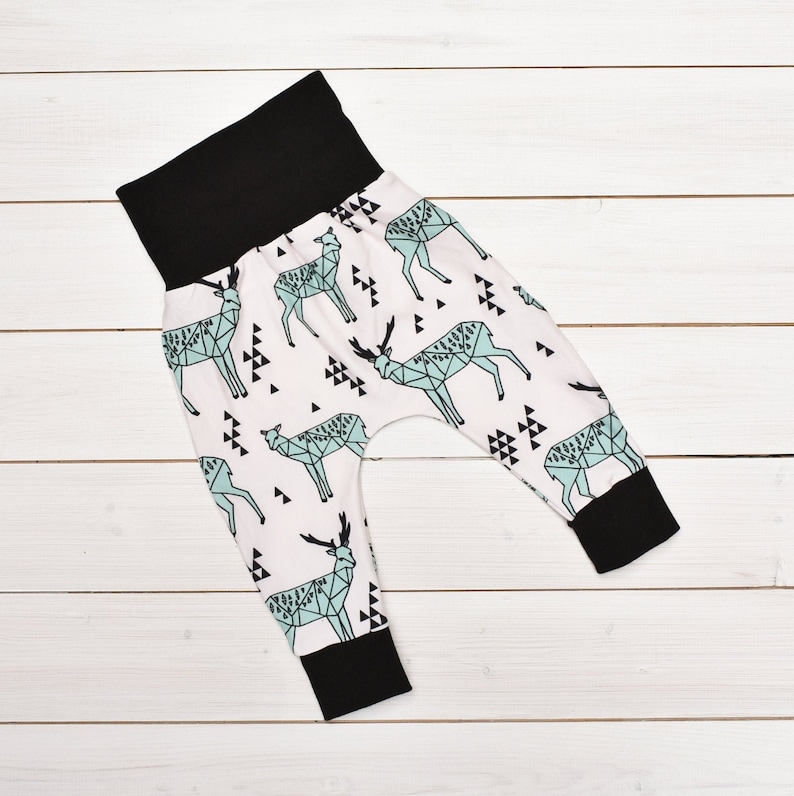 Geo deer grow-with-me harem pants Blue or pink slouch pants