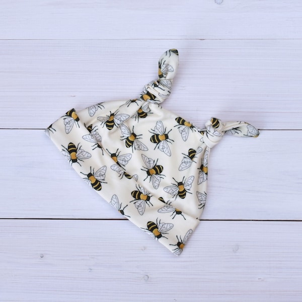 Bumble bee, double knotted baby beanie hat