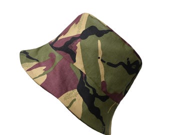 Green Camouflage, Reversible Bucket Hat: Pre-Washed Cotton Twill, All Sizes Available