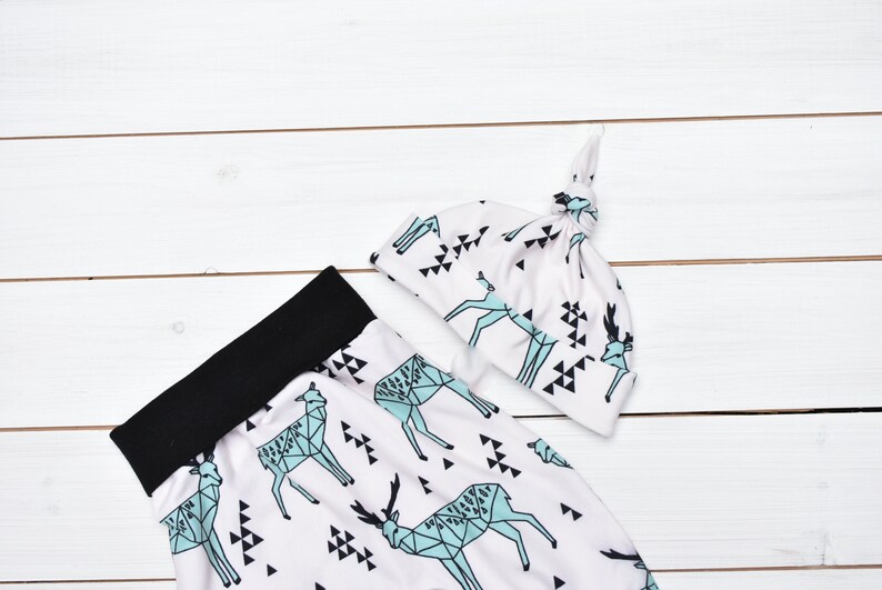 Geo deer grow-with-me harem pants Blue or pink slouch pants