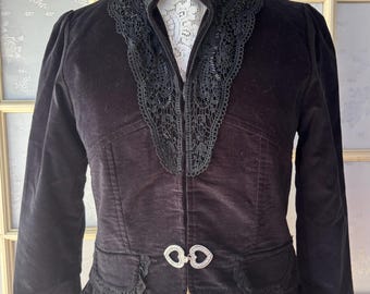 ヴィンテージ フレンチ 90年代 ステートメント ベルベット レース ジャケット - ゴシック、ロマンティック、コケット ノワール、ヴィクトリアン - ダーク アカデミア