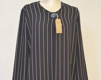 STRIPED BLUE CARDIGAN Vintage 80 Woman Pinstripe Jacket Blue Cardigan White Stripes Made in Italy sz. 46