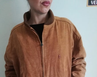 Vintage Roxton Leather Suede Bomber Jacket Size 44 Clix Zipper Brown