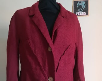 VESTE BOXY SUR MESURE vintage 60 Femme Crop Jacket Blazer Jacket Red Cotton 3/4 Raglan Sleeve sz. 42