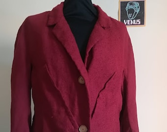 Vintage 60s Boxy Cotton Blazer: Red Cropped Jacket, 3/4 Sleeve