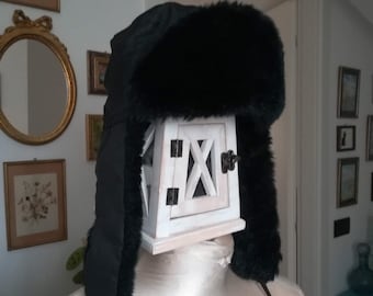 USHANKA EARFLAP CAP Vintage Y2K Winter Faux Fur Hat Black Winter Cap Ushanka Hat Waterproof Soldier Cap