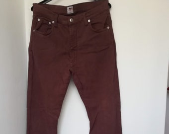 FIORUCCI VELVET PANTS Vintage 90 Burgundy Cotton Jeans Trousers Straight Leg Pants Made in Italy sz. W31