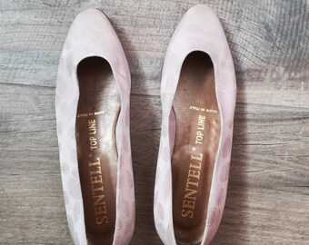 SENTELL BALLERINA FLATS Vintage 80 Top Line Made in Italy Baby Pink Satin Fabric Flats Heel Shoes sz. 36