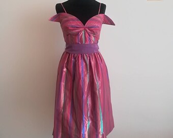 DEDE Haute COUTURE Pin Up DRESS Vintage 50 Woman Laminated Prom Dress Fuchsia Magenta Shantung Dress sz. 42