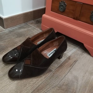 MELLUSO LOAFERS PUMPS Vintage Y2K Woman Pointy Toe Loafers Pumps Made in Italy Tobacco Brown Genuine Leather Buckskin sz. 35 1/2