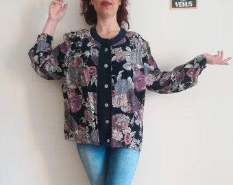 Vintage 70er Jahre Blümchen Viskose Bluse durchgeknöpft - Made in Italy