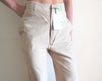 RALPH LAUREN PANTS Woman Trousers Cream Silk Pants High Waist Palazzos Pants Wide Leg Pants sz. 8