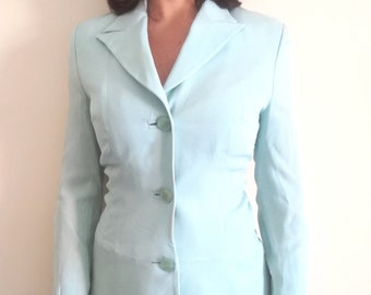 Vintage Dolce & Gabbana Blazer: Aquamarine Peplum Jacket, Made in Italy, Sz 40