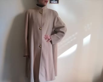 VINCI CASHMERE COAT Vintage 70 Woman Long Coat Beige Cashmere Virgin Wool Oversized Cocoon Coat Made in Italy sz. IT46