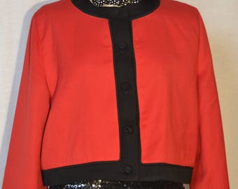 AMANTHEA BOXY JACKET vintage 80 Femme Veste Boxy Veste Laine Rouge Bords Noirs sz. 48