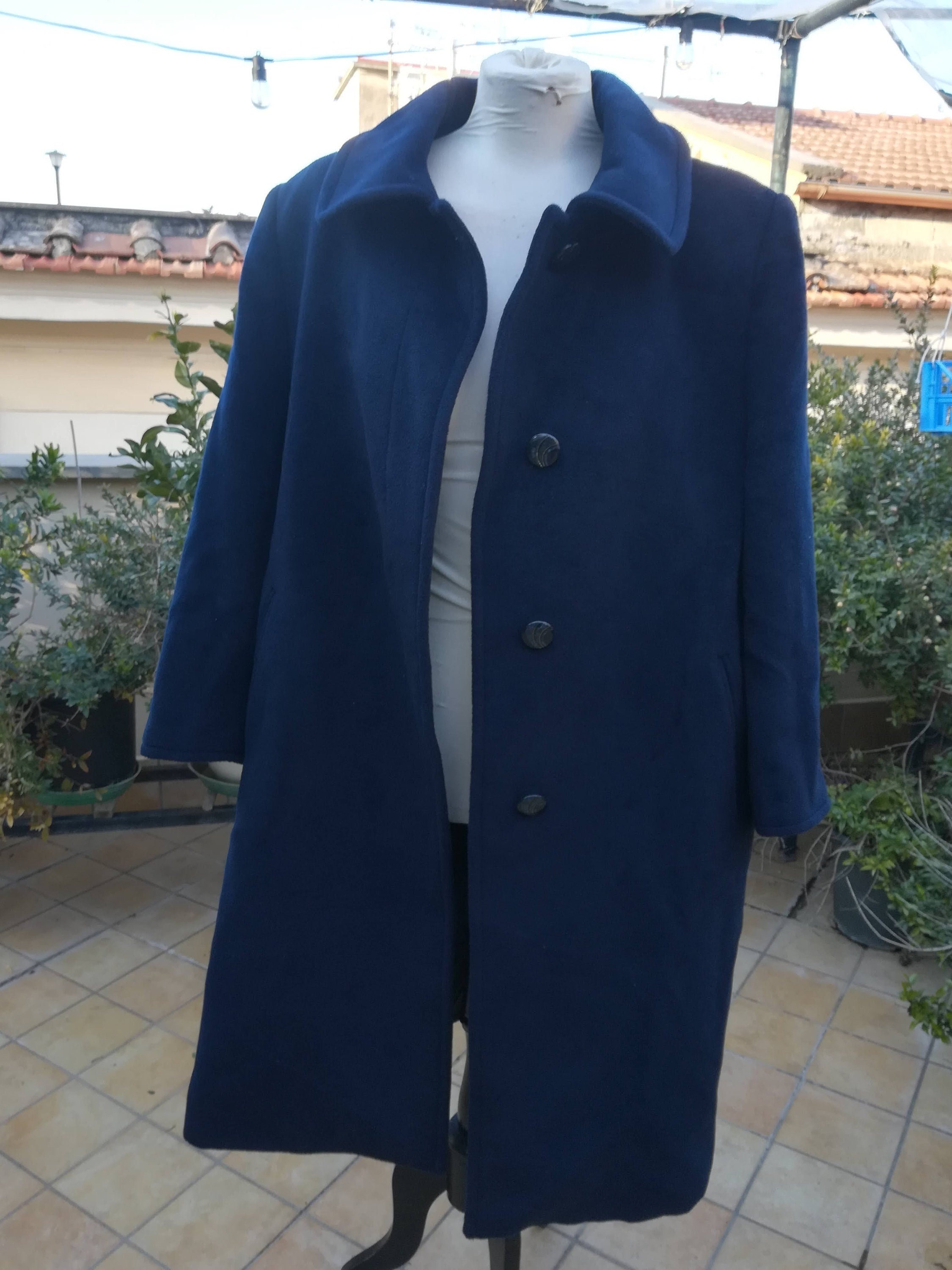 Vintage 80s Wool Coat: Blue Italian Made Overcoat (size M) - Etsy