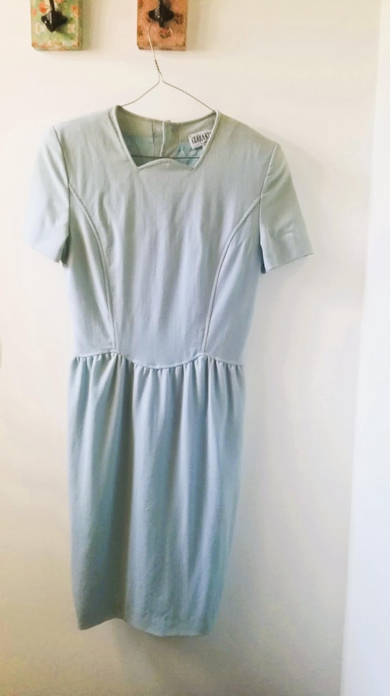 Vintage 90s Wool Midi Dress: Baby Blue Italian Design (IT42)