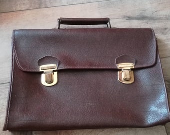 BRIEFCASE DOCTOR BAG Vintage 70 Unisex Briefcase Burgundy Brown Faux Leather Travel Luggage Laptop Bag Top Handle Bag