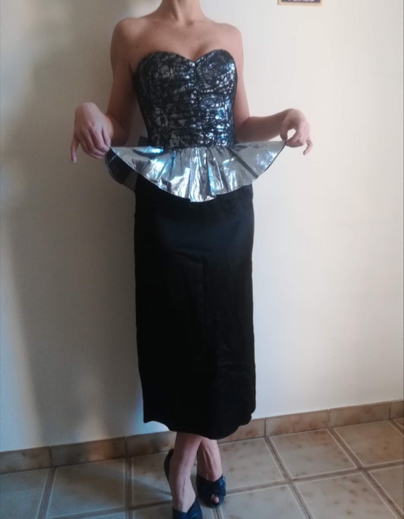 silver peplum dress Montage by Mon Cheri M2205