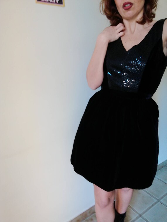 NAF NAF DRESS Vintage 90 Womani Mini dress Black Velvet Sequins Corset Puff Tulle Skirt Sz. EU34 Etsy