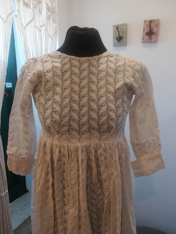 Vintage 60s Sangallo Lace Dress: White Cotton Boho Midi