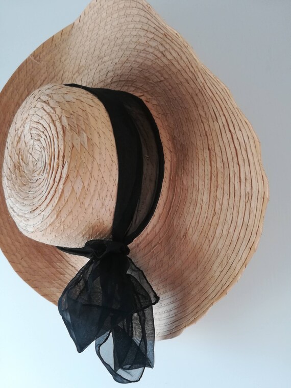 OVERSIZED STRAW HAT Vintage 80 Woman Hat Floppy S… - image 2