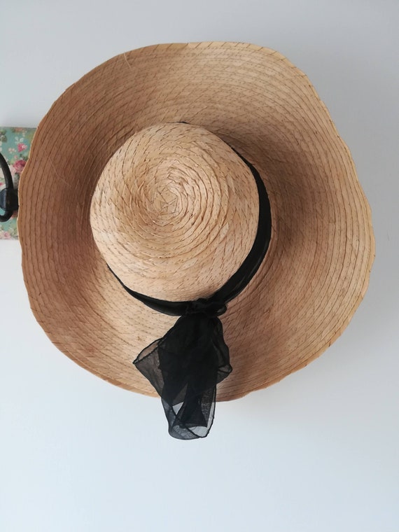 OVERSIZED STRAW HAT Vintage 80 Woman Hat Floppy S… - image 1