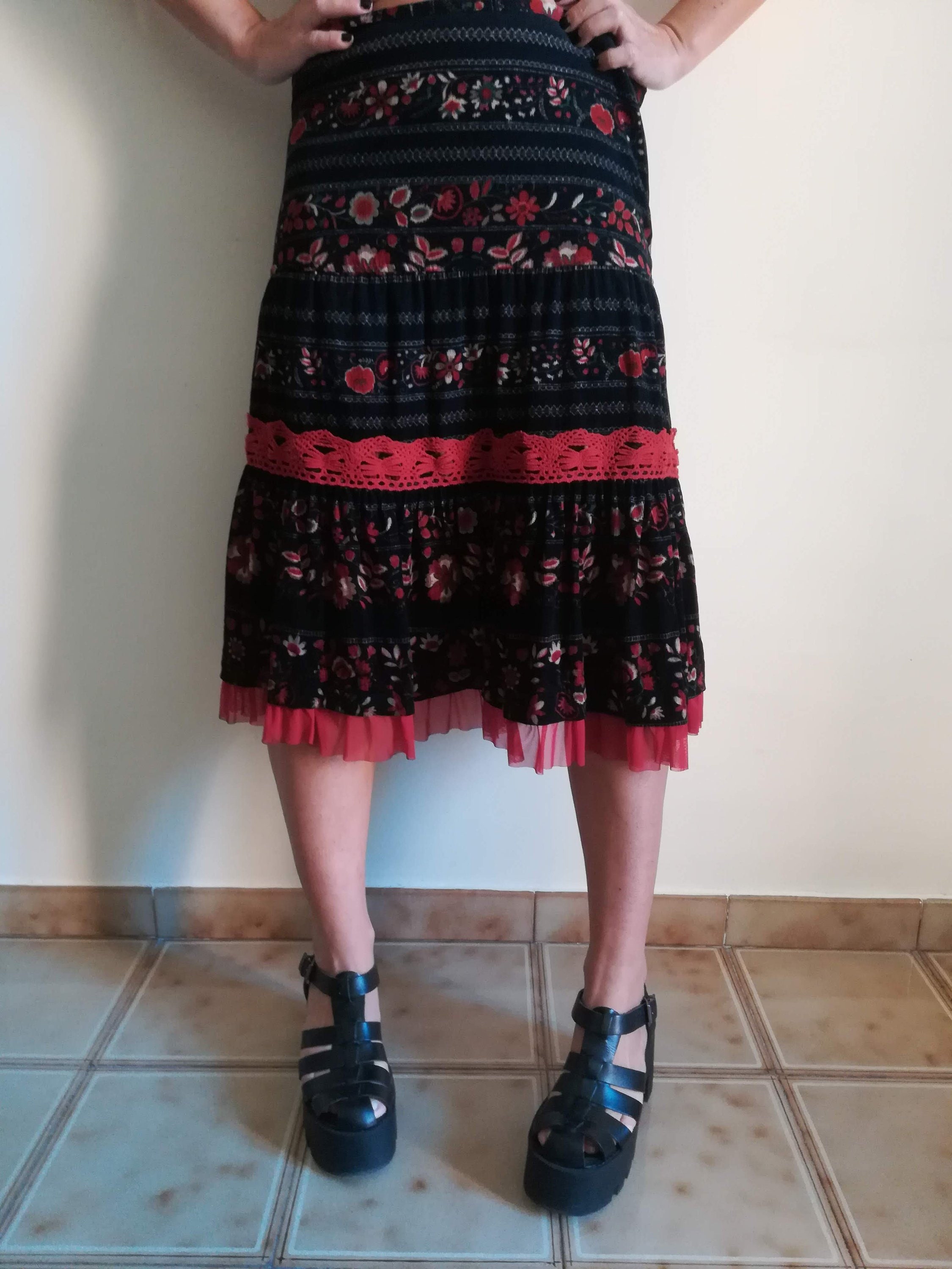 Boden Black Velvet Skirt Black Corduroy Circle Skirt