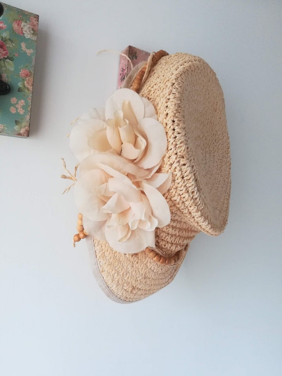 PAPER STRAW Sun HAT Vintage 90 Woman Sun Hat Viso… - image 1