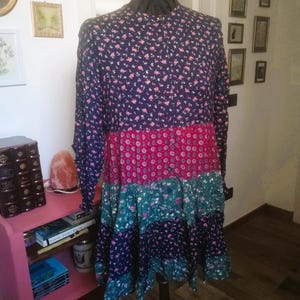 GIORGIO KAUTEN MINIDRESS Vintage 80/90er Frau Floral Baumwolle Empire Kleid Boho Kleid Ethnic Kleid Gr. 42/44