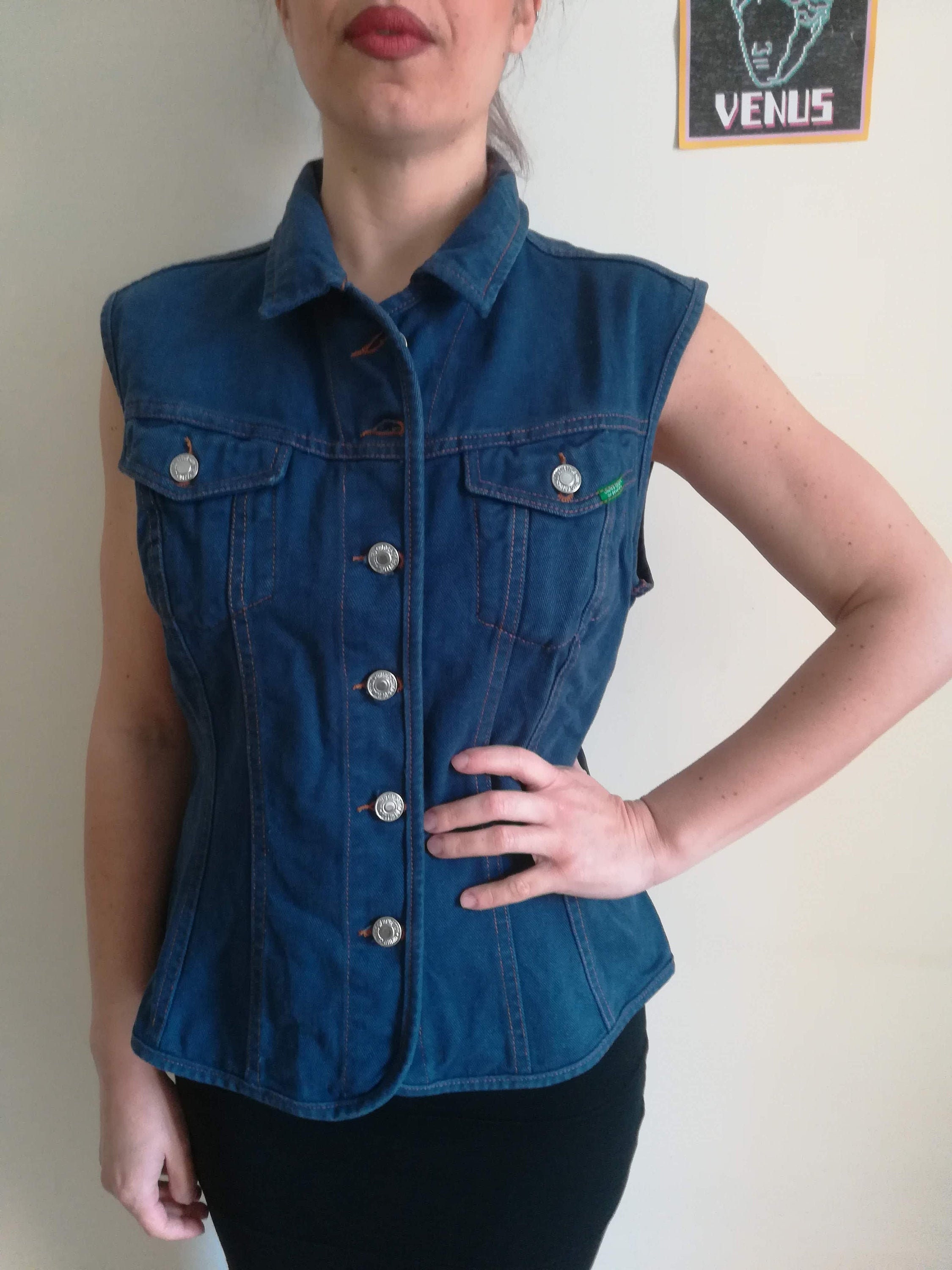 BENETTON DENIM Vintage 90 Woman Vest Blue Jeans Gilet Etsy