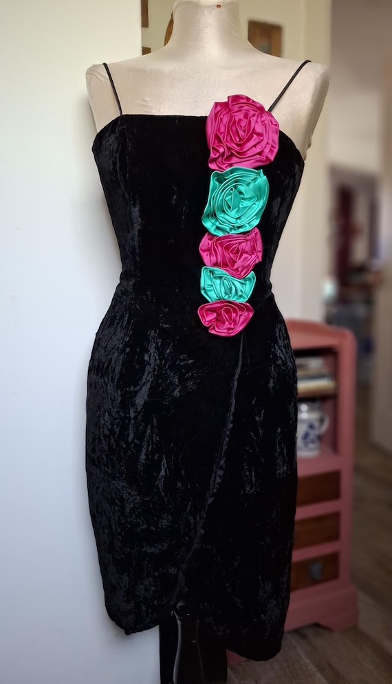 FLUWELEN JURK Vintage 80 'New York'-avondjurk Zwartfluwelen