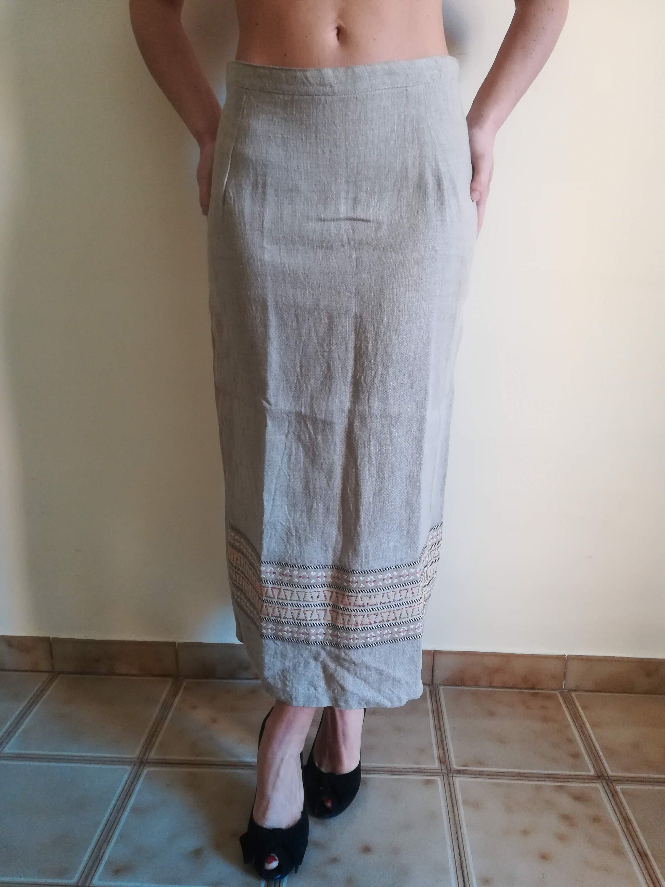 LINEN PENCIL SKIRT Vintage 90 Woman Skirt Ecru Raw Linen Long - Etsy ...