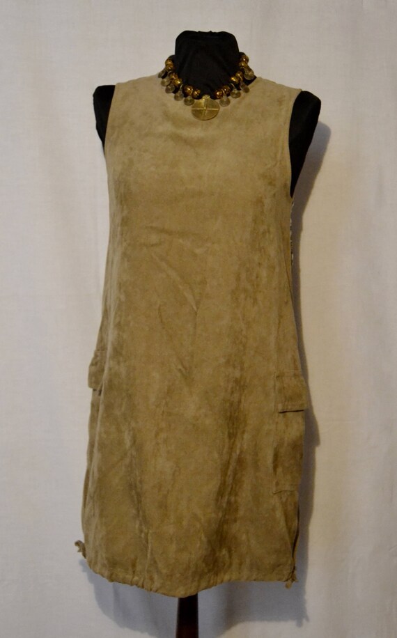 Benetton Suede Pinafore Dress: Beige Mini-dress With Gold Wings (EU38) -  Etsy