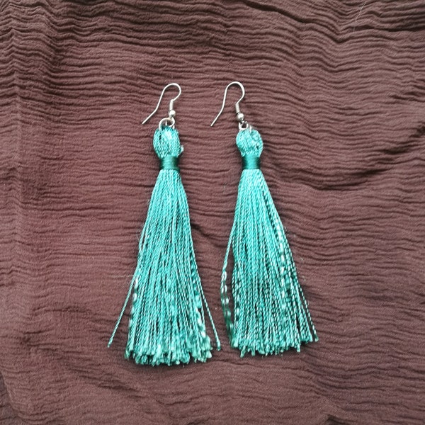 HANDMADE TASSEL EARRINGS Fringe Pendant Earrings Green Fringe Dangle Drop Earrings Boho Earrings