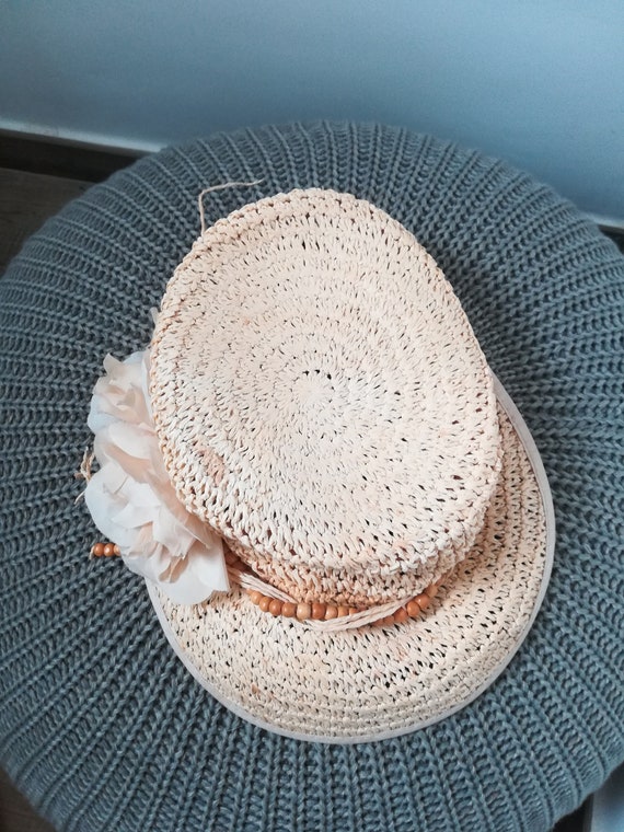 PAPER STRAW Sun HAT Vintage 90 Woman Sun Hat Viso… - image 2